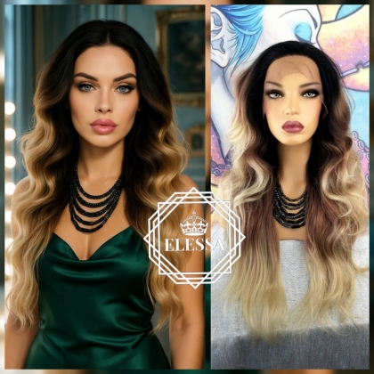 Lace Front LUXURY WIG ELESSA Дизайнерски Балеажен Модел Черно / Кафяво / Русо Преливане Перука Луксозна Колекция, Луксозни Коси, Ръчно Изработени Перуки, Дантелени Перуки, Перука с Дантела, Перуки с Лепене, Магазин за Перуки Висок Клас Коса 