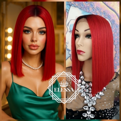 Lace Front LUXURY WIG Омбре Черно и Червено Перука Боб Стил, Висококачествена Перука,Висок Клас Коса, Ежедневна Перука, Перука за Онкоболни, Медицинска Перука, Естествена Прическа ELESSA
