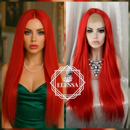 Lace Front LUXURY WIG ELESSA Дълга Червена Перука, Дълги Червени Коси, Разкошна Ръчно Изработена Перука, Перука с Дантела, Ръчно Изработени Перуки, Перуки за Жени, Стилизирани Перуки, Висок Клас Коси Перуки, Магазин за Перуки 