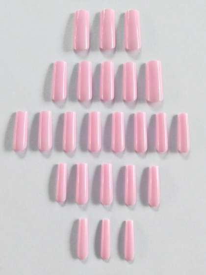 Beautiful Set - 24pcs Extra Long Solid Light Pastel Pink Color Glossy Design Fake Press on Nail