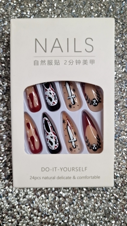Beautiful Set - 24pcs Extra-Long Day Of The Dead Stilettos Halloween Design Fake Press on Nail