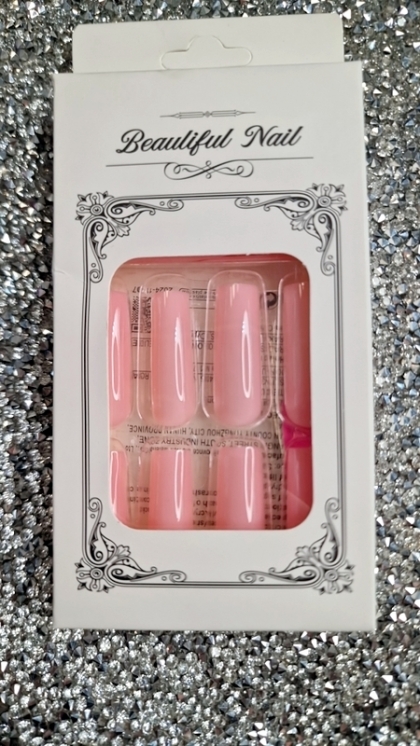 Beautiful Set - 24pcs Extra Long Solid Light Pastel Pink Color Glossy Design Fake Press on Nail