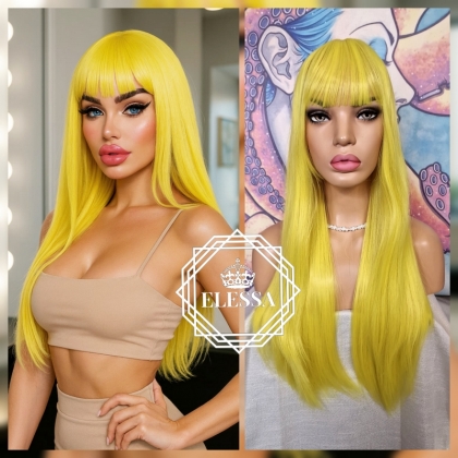 Бутикова Изработка Дълга Права Филирана Дамска Перука в Сладко Патешко Жълт Цвят с Бретон, Професионална Перука, Перука за Теб, Онлайн Магазин за Перуки, Ежедневна Перука, Артистична Визия за Секунди, Перука с Бретон, Жълта Коса, Жълта Перука, Пърформанс 