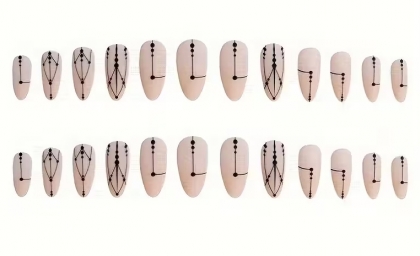 Beautiful Set - 24pcs Long Almond Matte Geometric Line Nude Design Fake Press on Nail