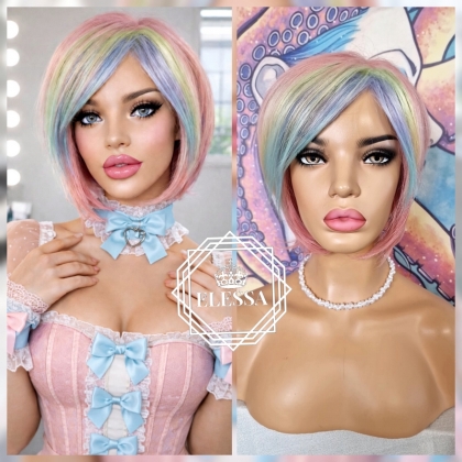Къса Емо / Пънк / Gothic Doll / Cosplay Цветна Перука Стил Пикси Прическа в Светло Розов / Светло Зелен / Светло Син Цвят Микс, Реквизит за Сцена, Перука за Парти, Професионална Перука, Сценична Перука, Перука за Кабаре, Перука за Артист, Перука за Театър