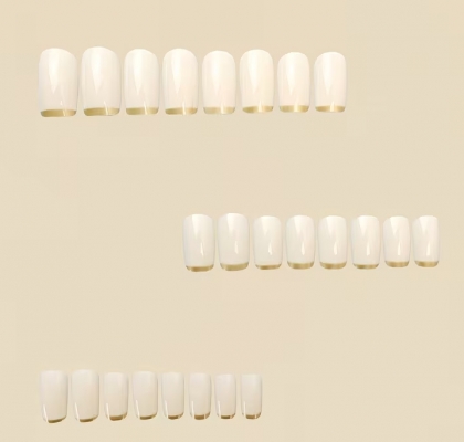 Beautiful Set - 24pcs Mid-Length Square Milky White Color with Gold French Design Fake Press on Nail