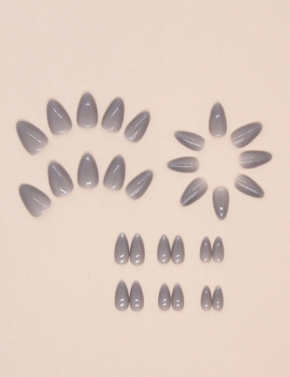 Luxury Press-on Nail Set – 24 Pieces Short Teardrop Stylish Shape Practical Everyday Manicure in Glossy Retro Grey Color, Artificial Nails Online, Press-On Manicure for At-Home Application, Everyday Nails, Beautiful Nails, Nail Store, Grey Gel Polish