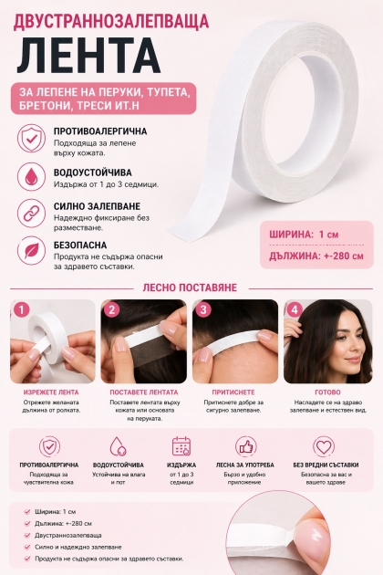 Двустраннозалепваща лента за Лепене на Коса , Стикерно Лепило за Коса, Стикер за Коса, Стикери за Коса, Лепило за Коса, Лепило за Перуки, Лента за Прилепяне на Перуки, Лепило за Перуки 