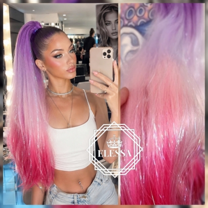 Прекрасен Модел Дълга Цветна GLITTER Блестяща Опашка за Коса с Ластик за Възрастни и Деца,Опашки за Коса Онлайн, Опашки за Деца, Опашки за Жени, Конска Опашка, Висока Опашка, Аксесоари за Коса, Дълги Опашки с Ластик,Екстеншъни за Коса