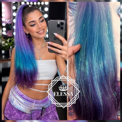 Прекрасен Модел Дълга Цветна GLITTER Блестяща Опашка за Коса с Ластик за Възрастни и Деца,Опашки за Коса Онлайн, Опашки за Деца, Опашки за Жени, Конска Опашка, Висока Опашка, Аксесоари за Коса, Дълги Опашки с Ластик,Екстеншъни за Коса