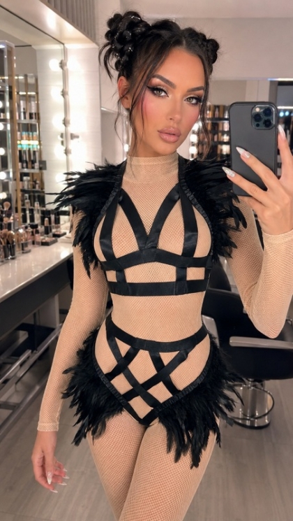 Неустоим Регулируем Еластичен Комплект NOIR FEATHER Body Harness с Изкусително Красиви Естествени Пера, Сценичен Тоалет, Клубно Предизвикателство, Готически Аксесоари, Ролеви Игри, Танцуващо Момиче на Пилон, Аксесоари за Тяло с Пера