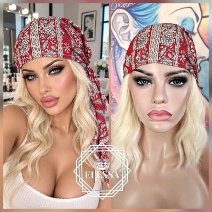 Дамски Тюрбан За Глава - Лек Еластичен Модел с Флорални и Пейсли Мотиви в Червен Цвят